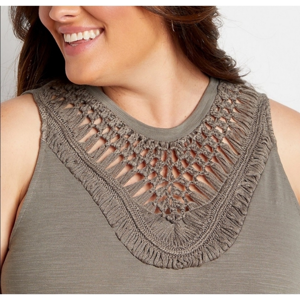 Maurices High Neck Macrame Olive Green Tank Top Size XXL